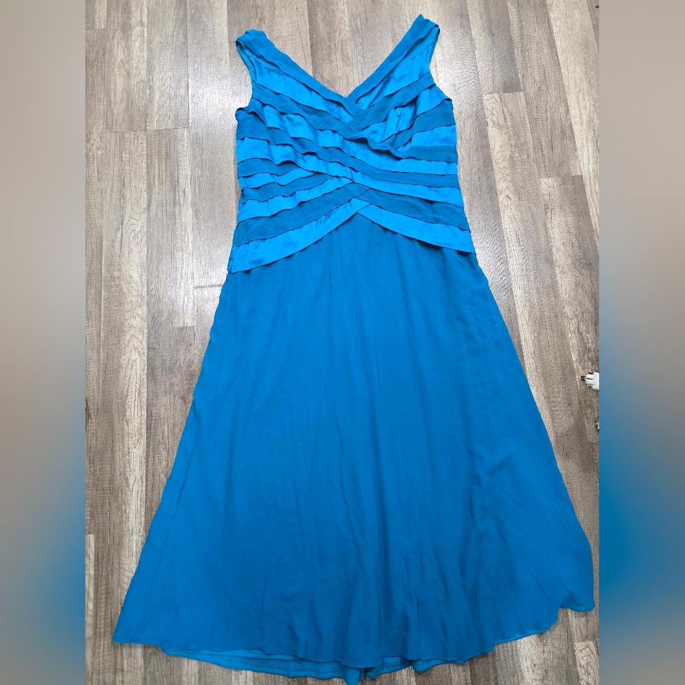 TADASHI SHOJI DESIGNER SILK GOWN red Carpet Teal Layered Wedding Plus Maxi - Picture 7 of 12